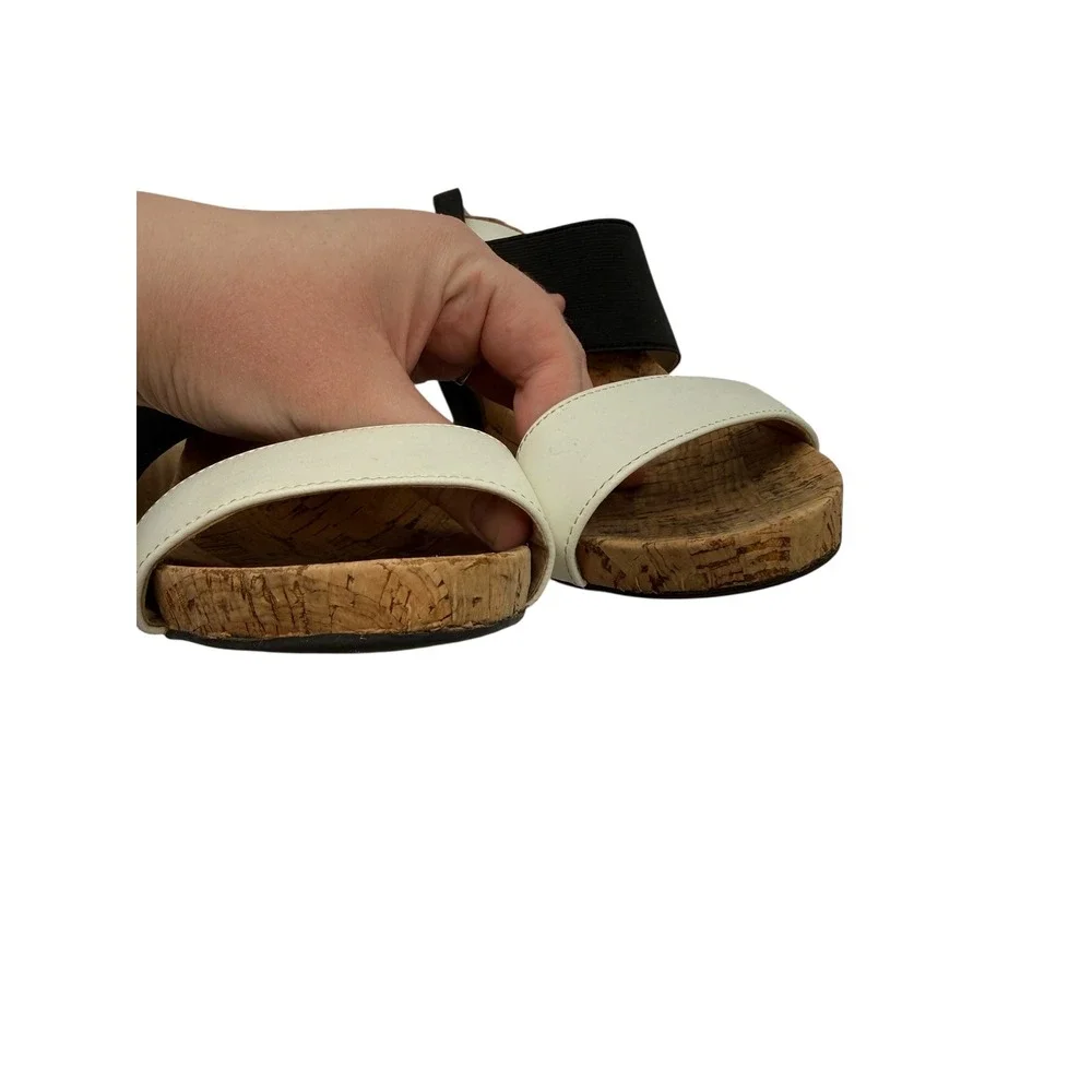 BCBGeneration Heels Women's 7.5B Black Cream Strappy Sandals‎ Cork Platform